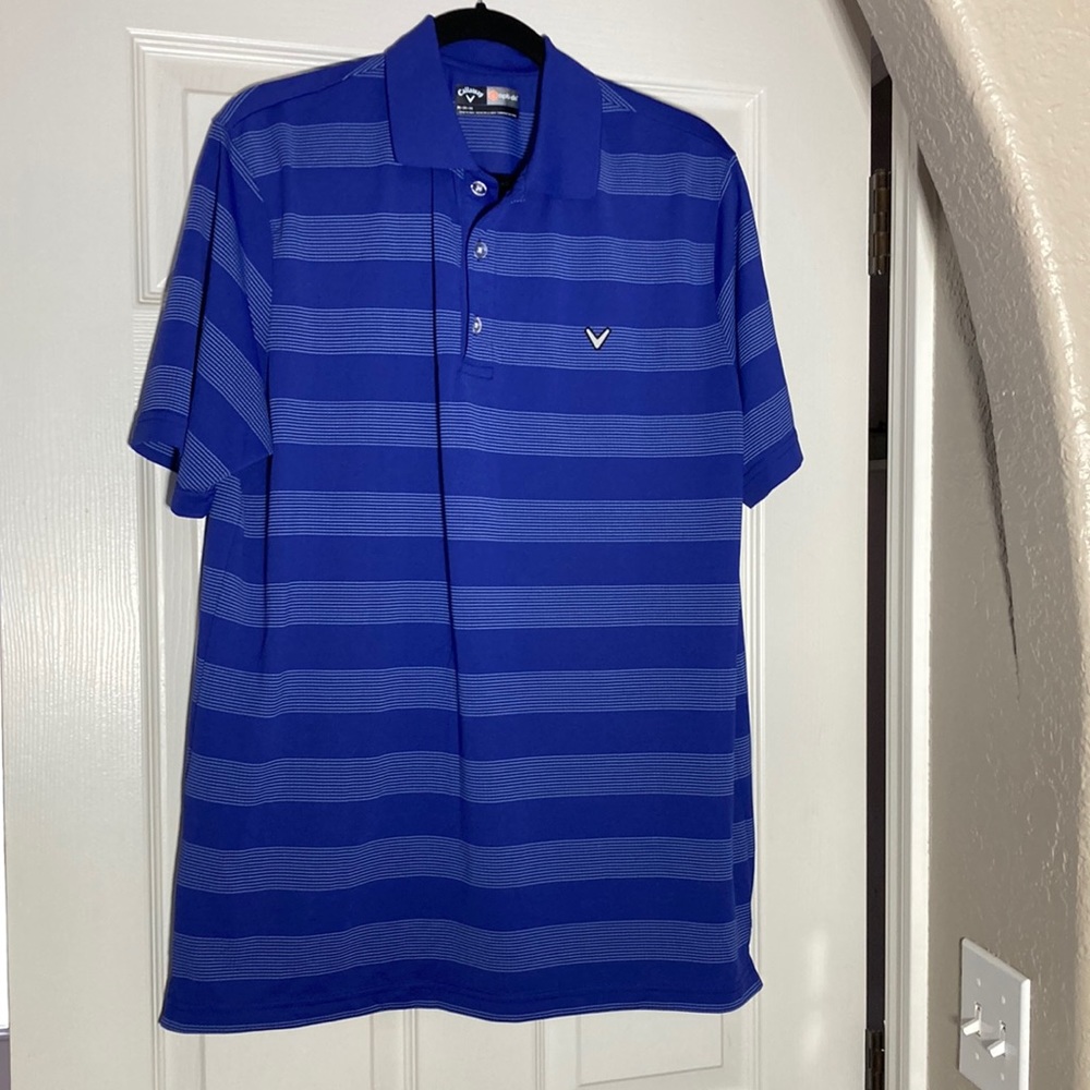 Men’s M Callaway opti-dri polo blue with white stripes